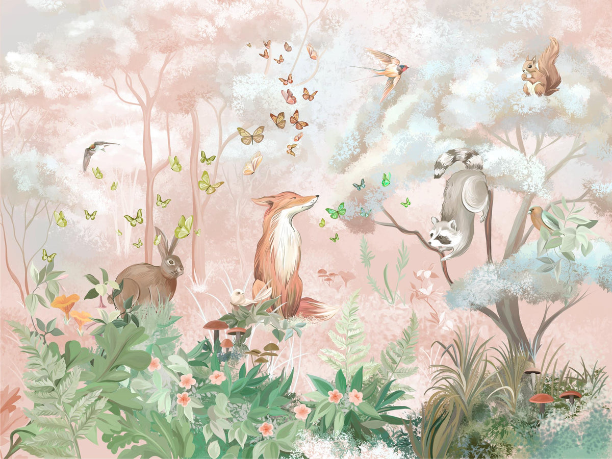 Forest Wildlife and Butterflies Wall Mural in your room