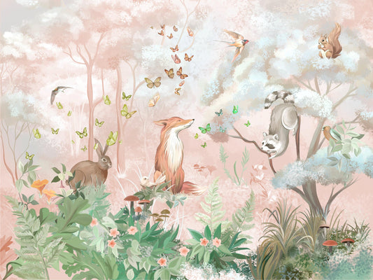 Forest Wildlife and Butterflies Wall Mural