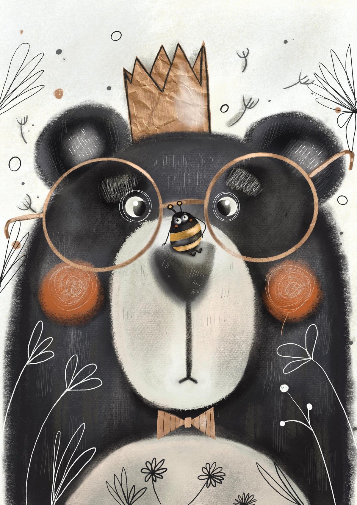 Creative Bear Face Wallpaper Mural in your room — zoomed