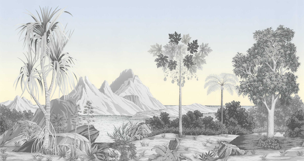 Monochrome Tropical Botanical Wall Mural in your room