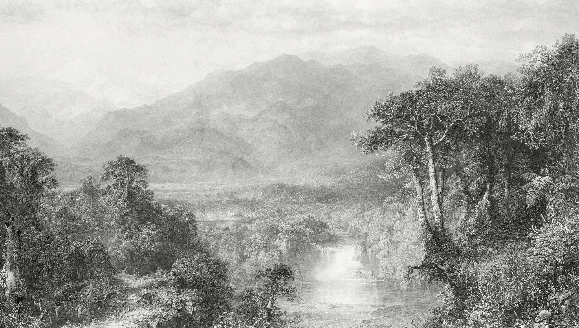 Vintage Black and White Landscape Wallpaper