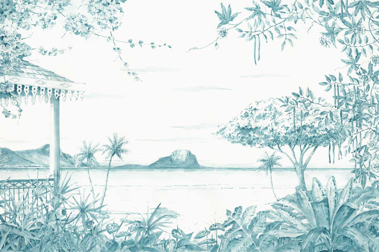 Watercolor Tropical Landscape Wall Mural in your room
