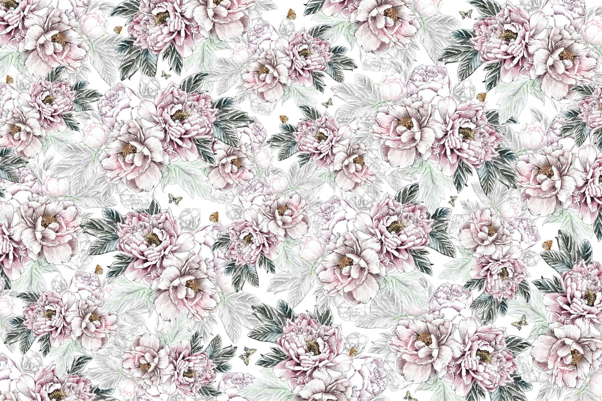 Vintage Peony Floral Wallpaper Mural in your room — zoomed