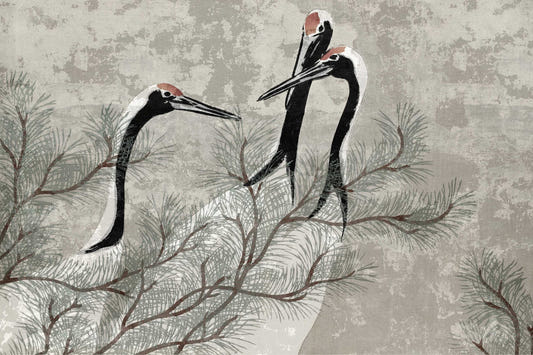 Oriental Crane Pine Tree Wallpaper