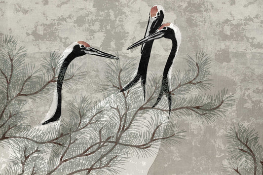 Oriental Crane Pine Tree Wallpaper