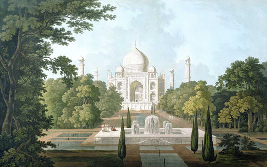 Vintage Taj Mahal Garden Wallpaper