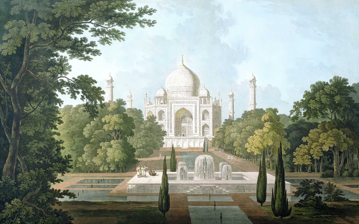 Vintage Taj Mahal Garden Wallpaper in your room