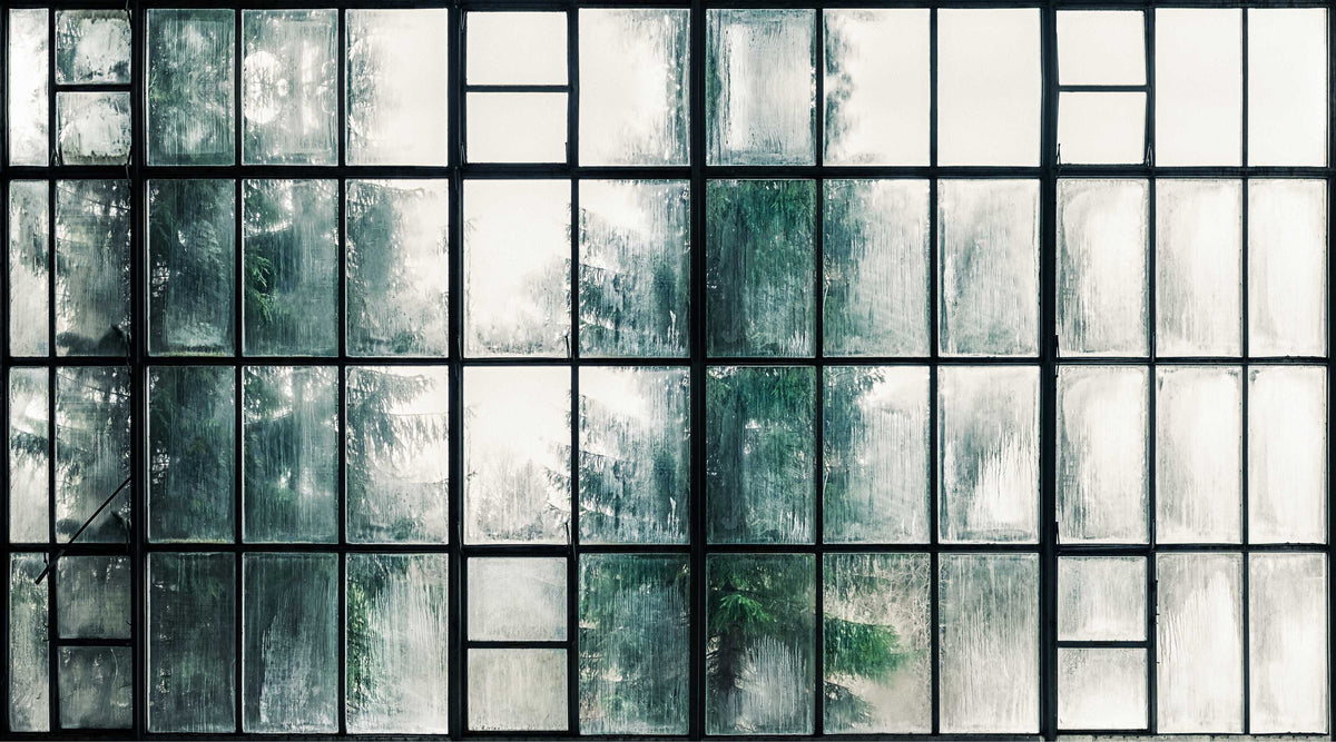 Foggy Industrial Window Pane Decor Wallpaper