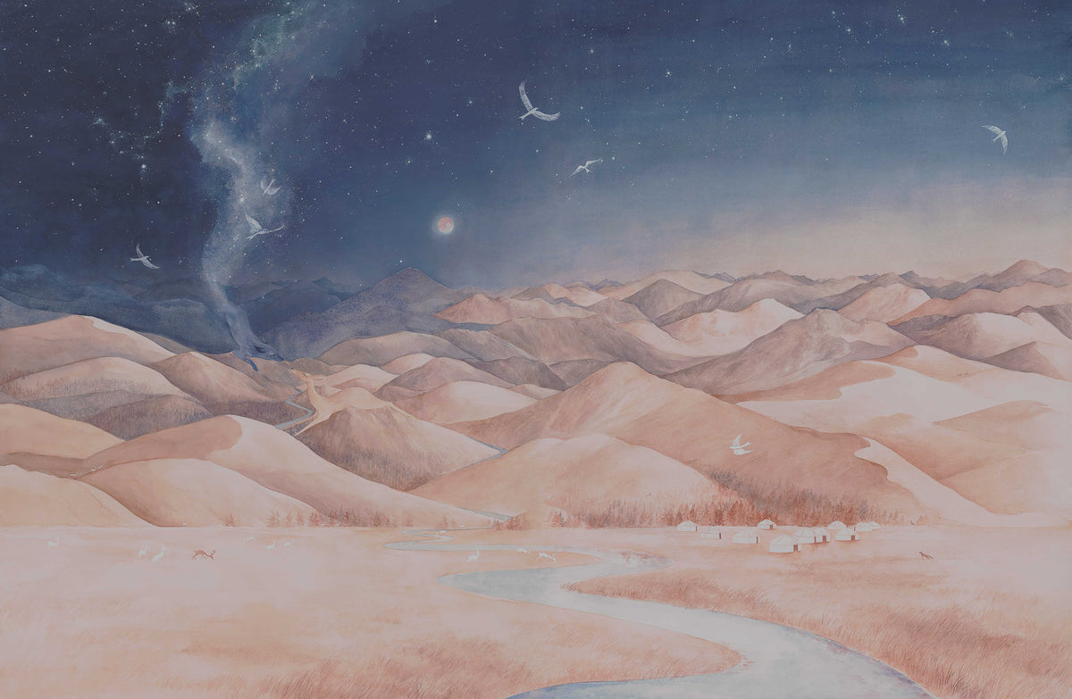 Mystical Starry Night Landscape Wallpaper in your room