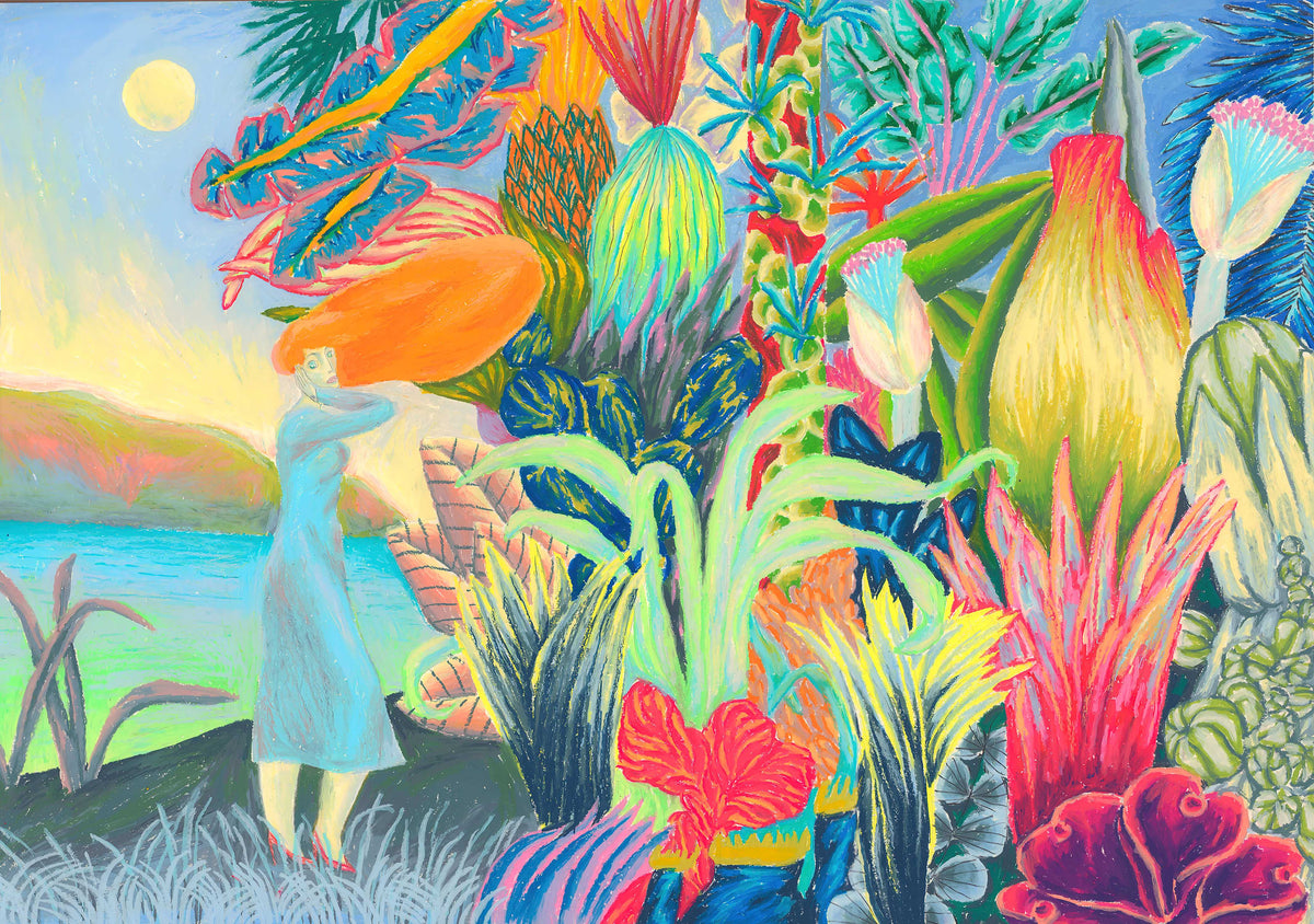 Surreal Tropical Fantasy Art Wallpaper in your room — zoomed