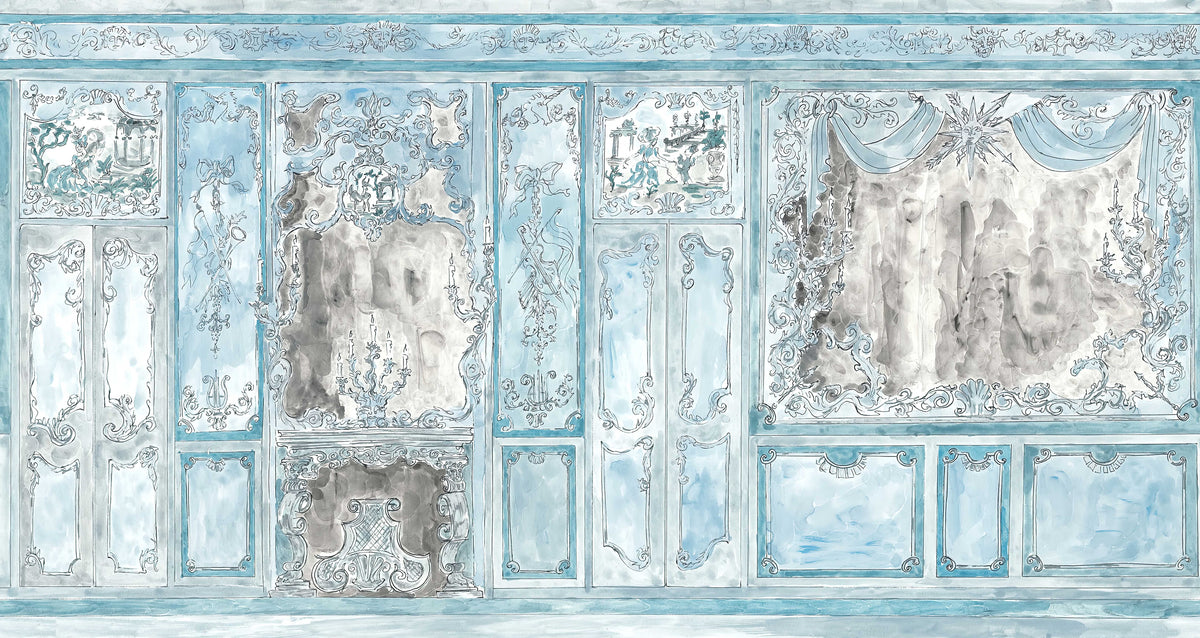 Vintage Rococo Blue Wall Mural in your room