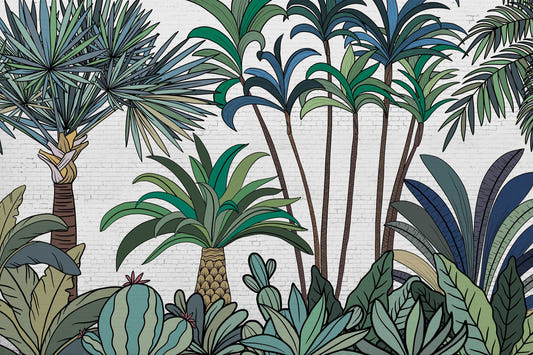 Hand-Drawn Tropical Foliage Wallpaper
