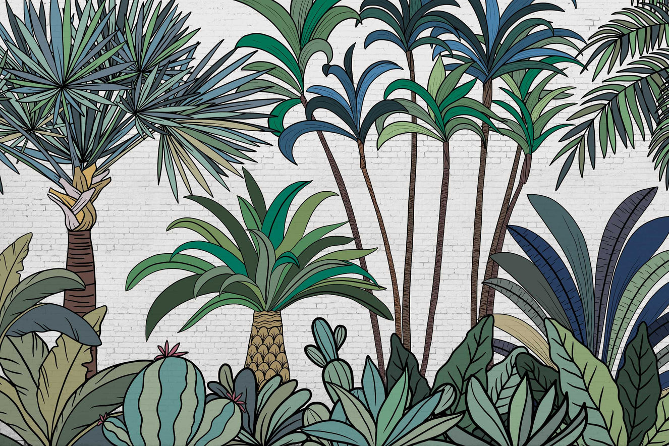 Hand-Drawn Tropical Foliage Wallpaper