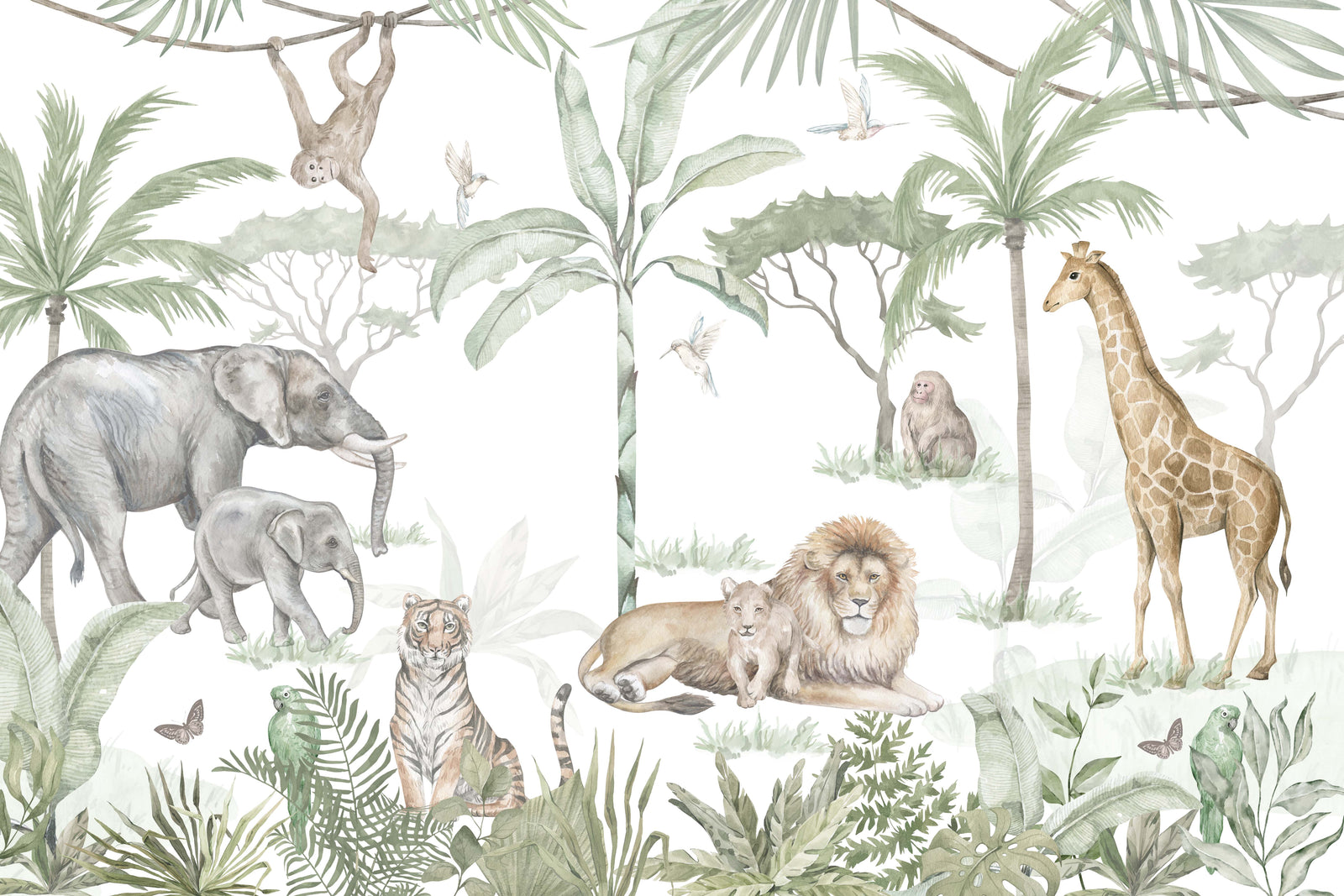 Watercolor Jungle Safari Wallpaper in your room