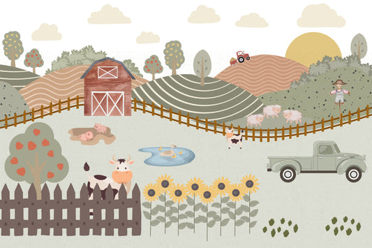Whimsical Farm Animals Wall Mural