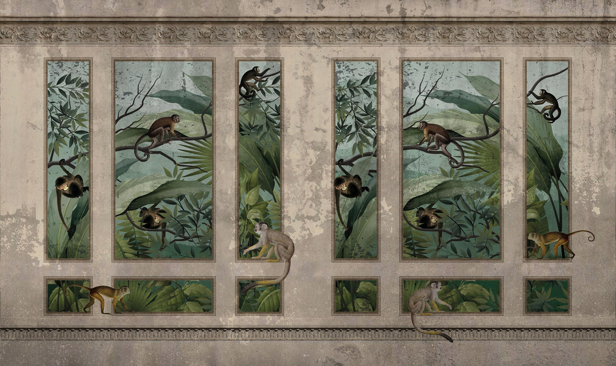 Vintage Jungle Monkey Wall Mural in your room — zoomed