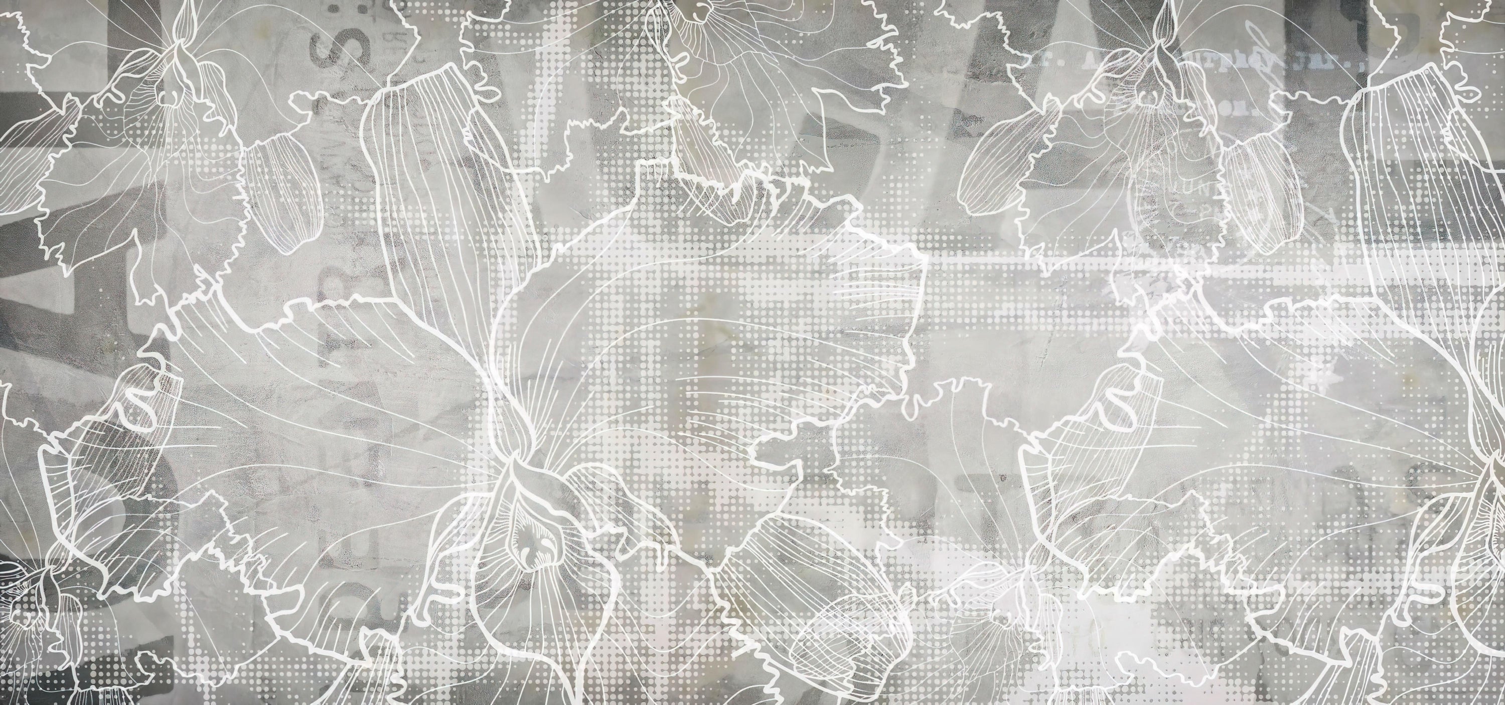Abstract Monochrome Floral Wall Mural in your room — zoomed