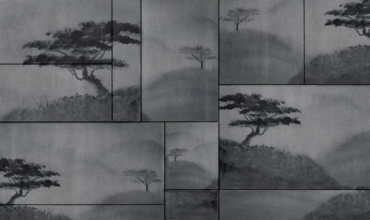 Misty Ink Wash Landscape Mural in your room — zoomed