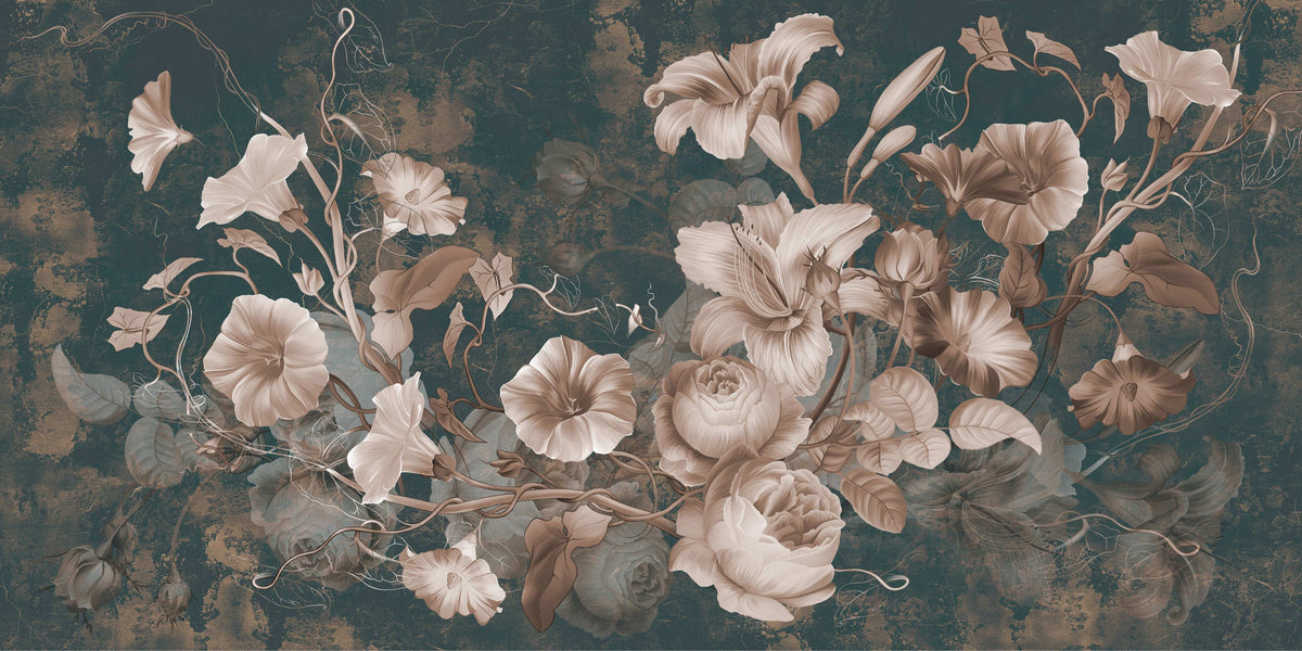 Vintage Dark Botanical Floral Wall Mural in your room