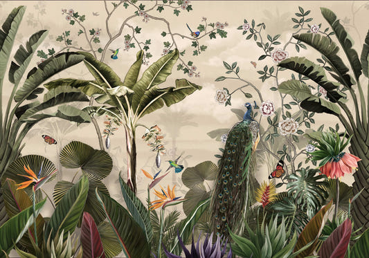 Luxury Peacock Tropical Jungle Wall Mural