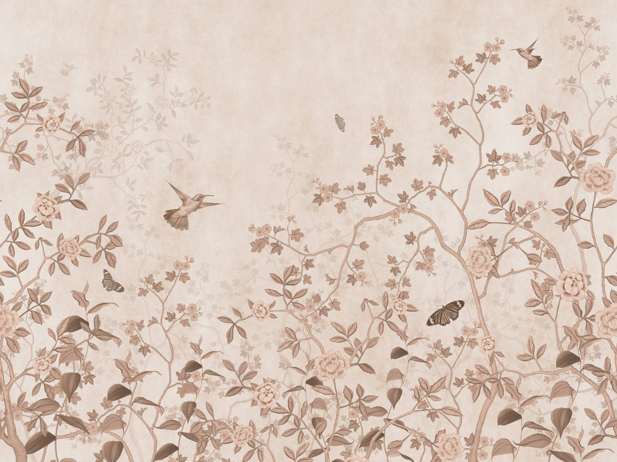 Vintage Chinoiserie Floral Wall Mural in your room — zoomed