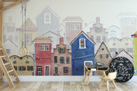 Dreamy watercolor houses wallpaper for creative spaces