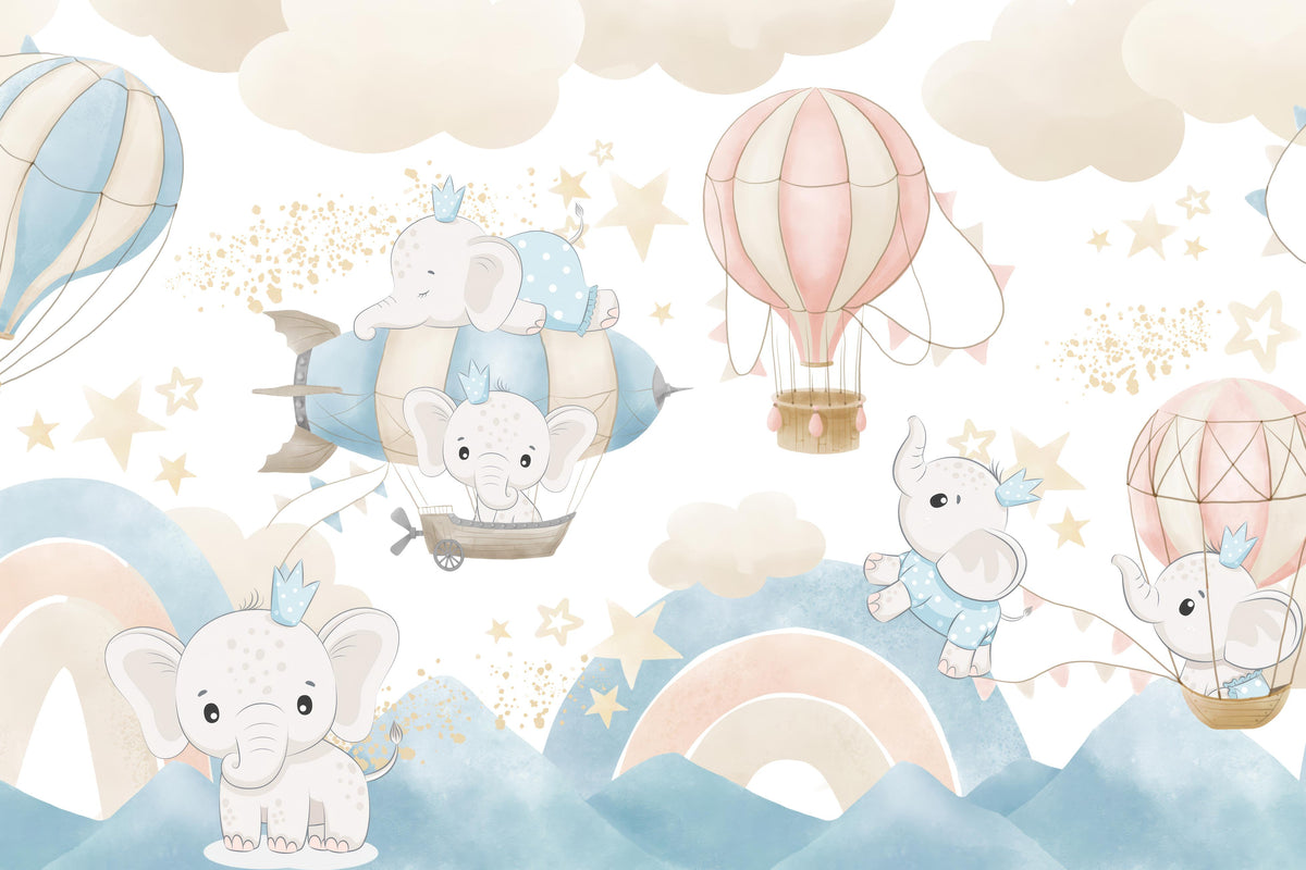 Baby Elephant Sky Adventure Mural in your room — zoomed
