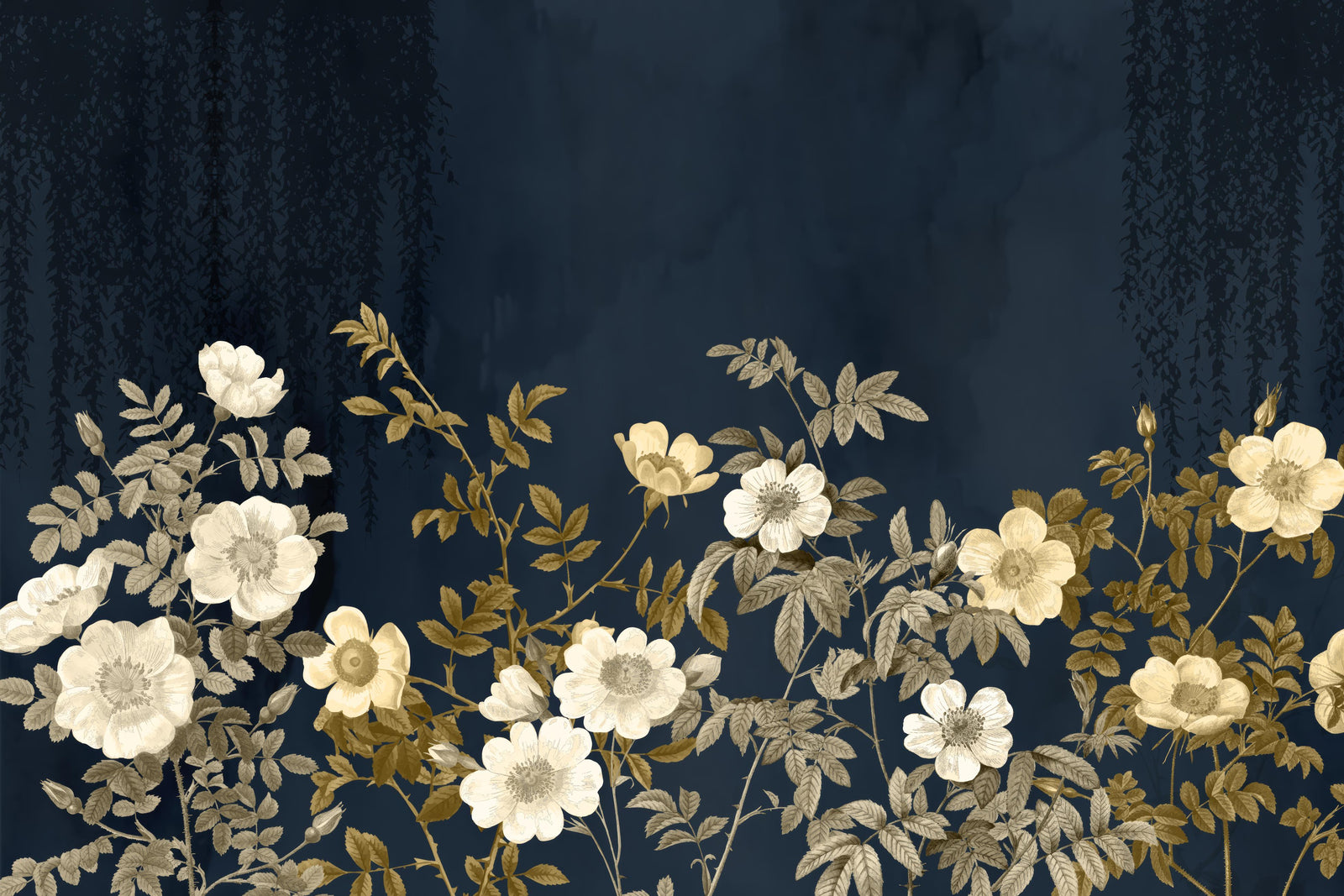 Midnight Gold Flora Wallpaper Mural in your room