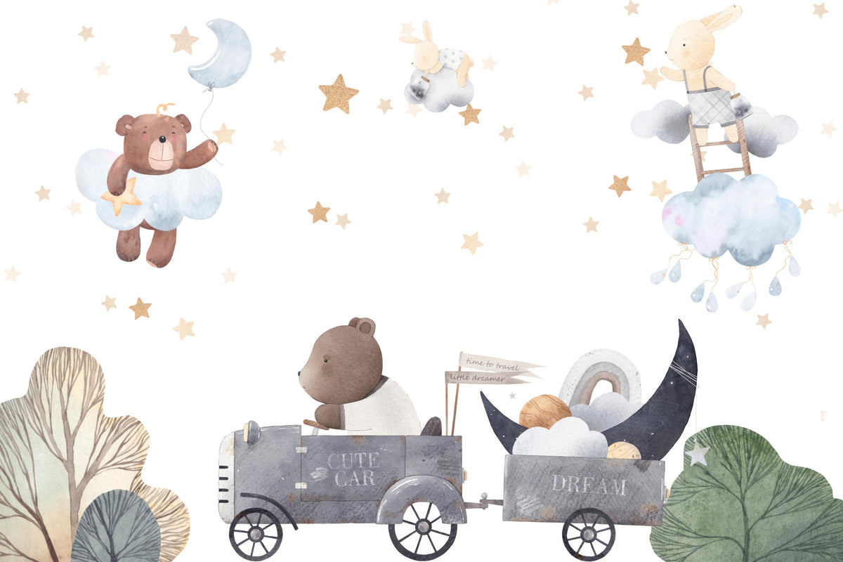Animal Dream Nursery Wall Mural in your room — zoomed