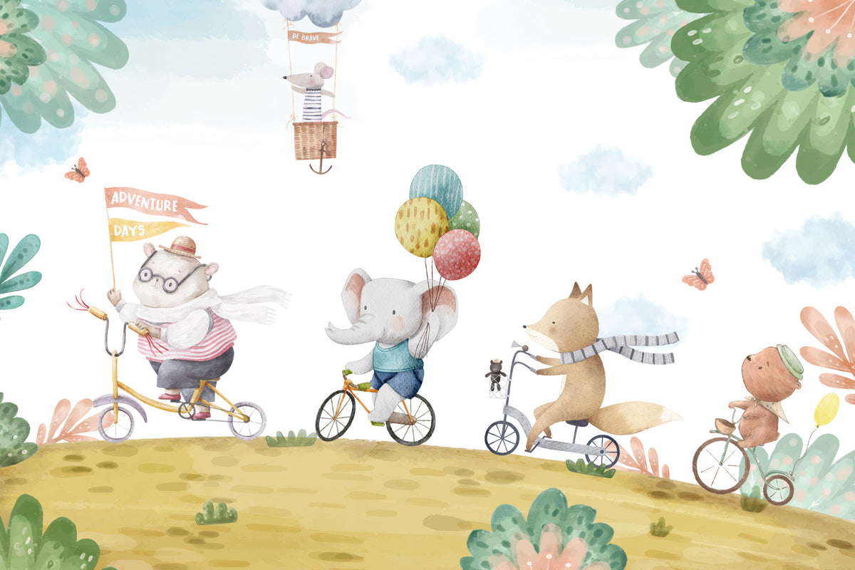 Animal Adventure Day Kids Wall Mural in your room — zoomed