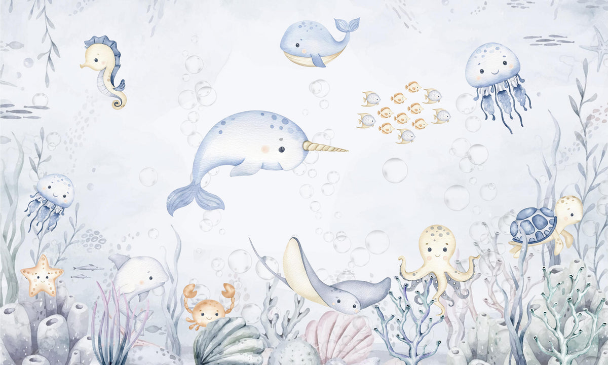 Vibrant Underwater Fishes Wall Mural in your room — zoomed