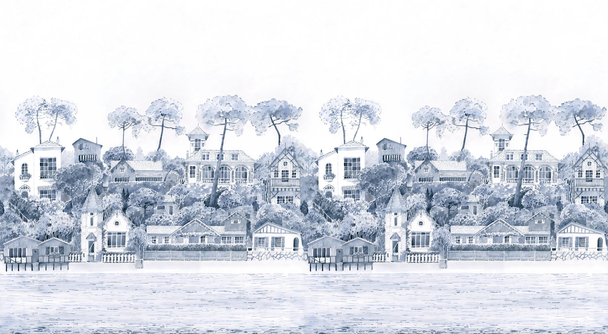 Watercolour Coastal Village Wall Mural in your room