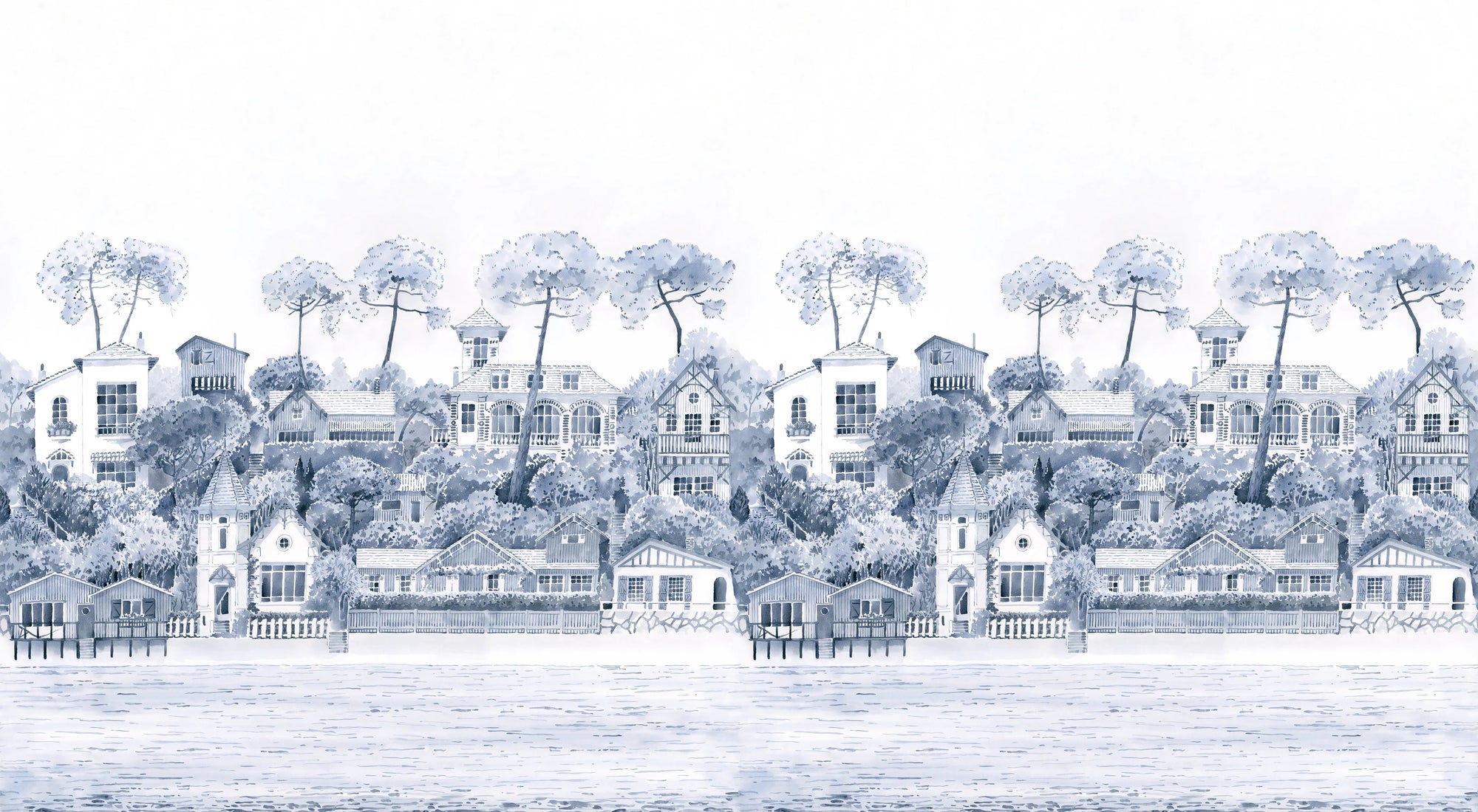 Watercolour Coastal Village Wall Mural