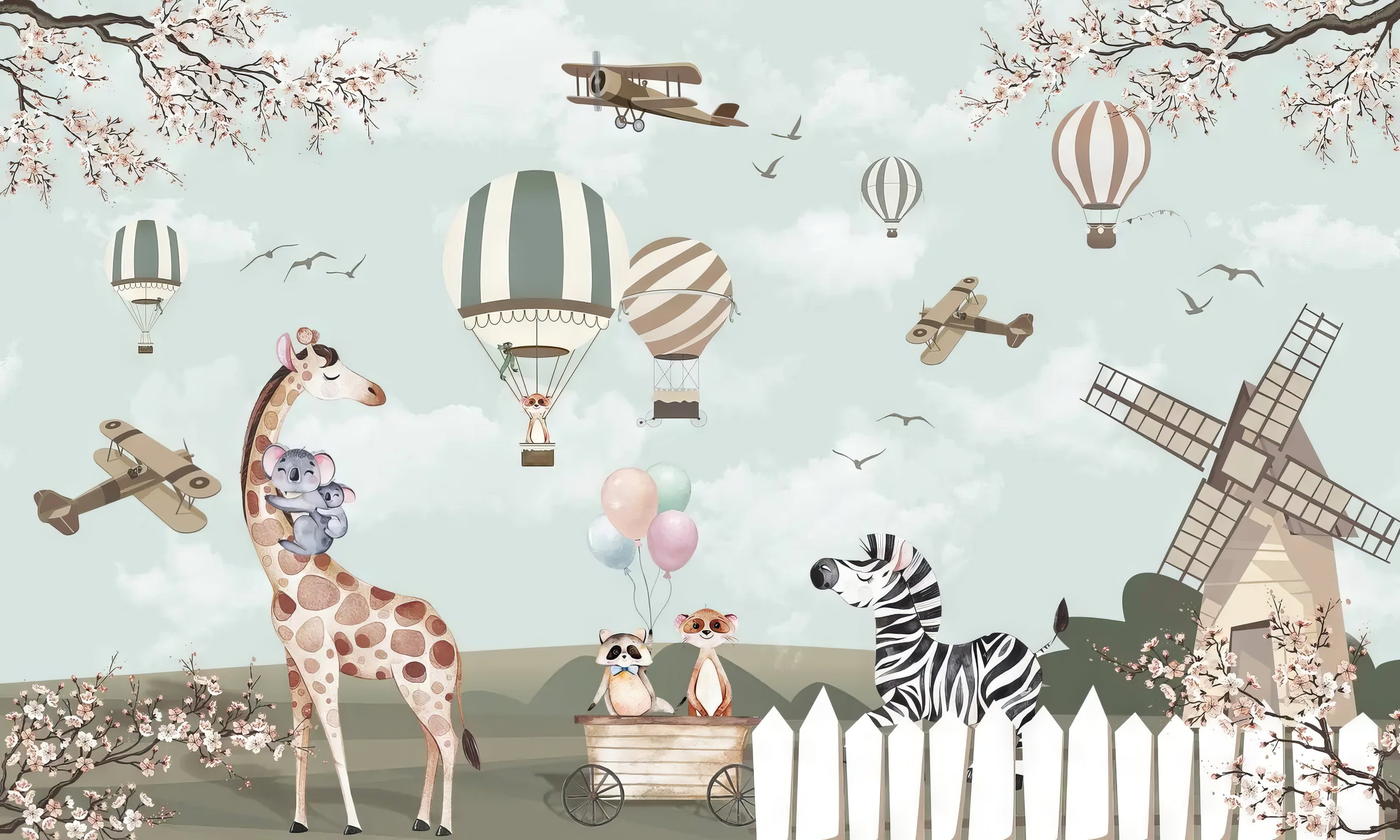 Playful Animal Nursery Wallpaper in your room — zoomed