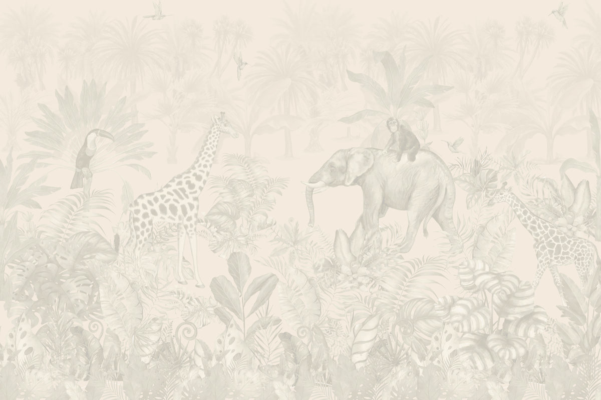 Beige Jungle Wallpaper Mural in your room
