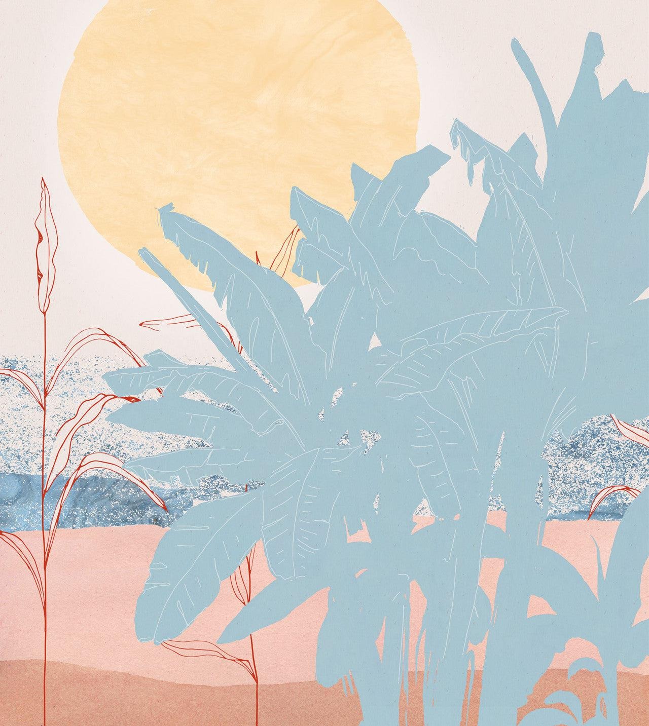 Light Blue Banana Leaf Wallpaper