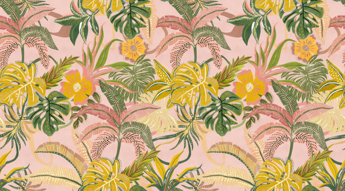 Vibrant Watercolor Tropical Leaf Wallpaper in your room