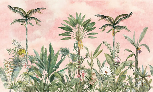 Watercolor Pink Tropical Chinoiserie Wall Mural