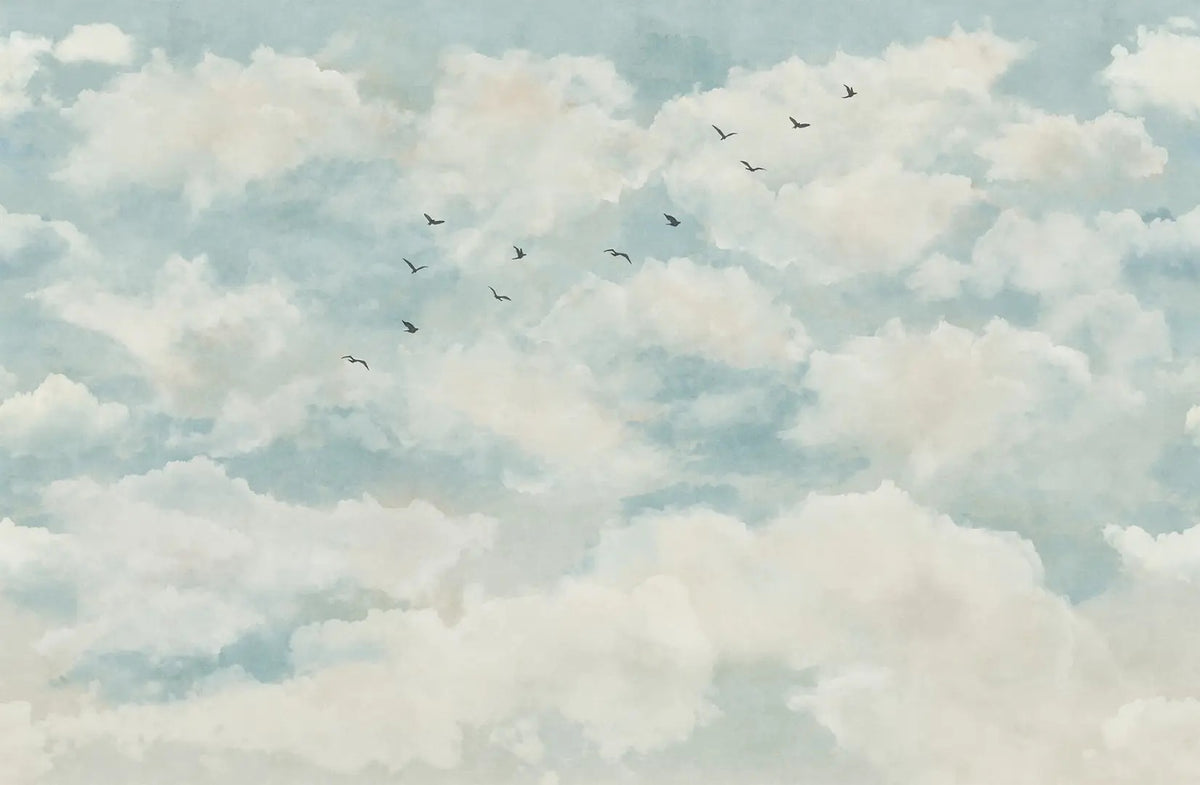 Clouds and Birds Wallpaper Mural in your room