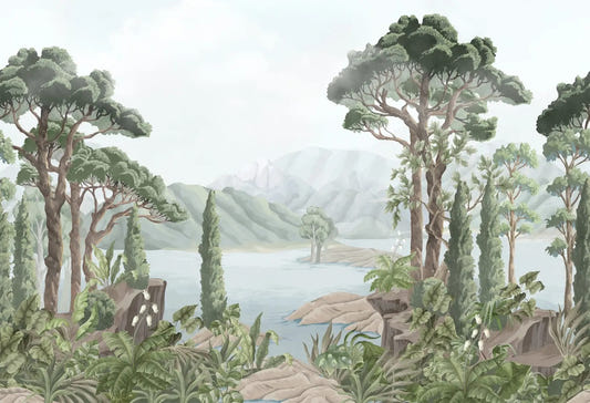 Watercolor Jungle Landscape Wallpaper