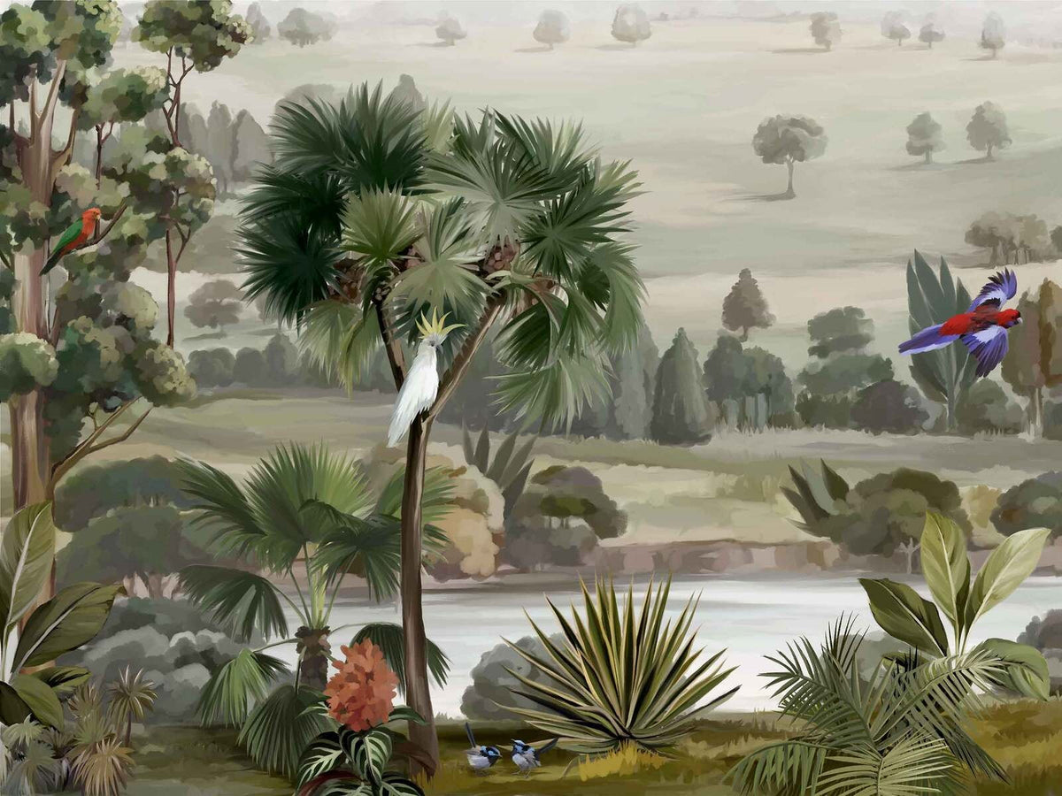Tropical Birds Rainforest Wallpaper in your room