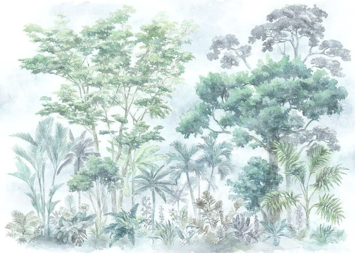 Watercolor Tropical Jungle Wallpaper in your room