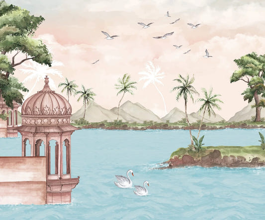 Watercolor Lakeside View Wall Mural