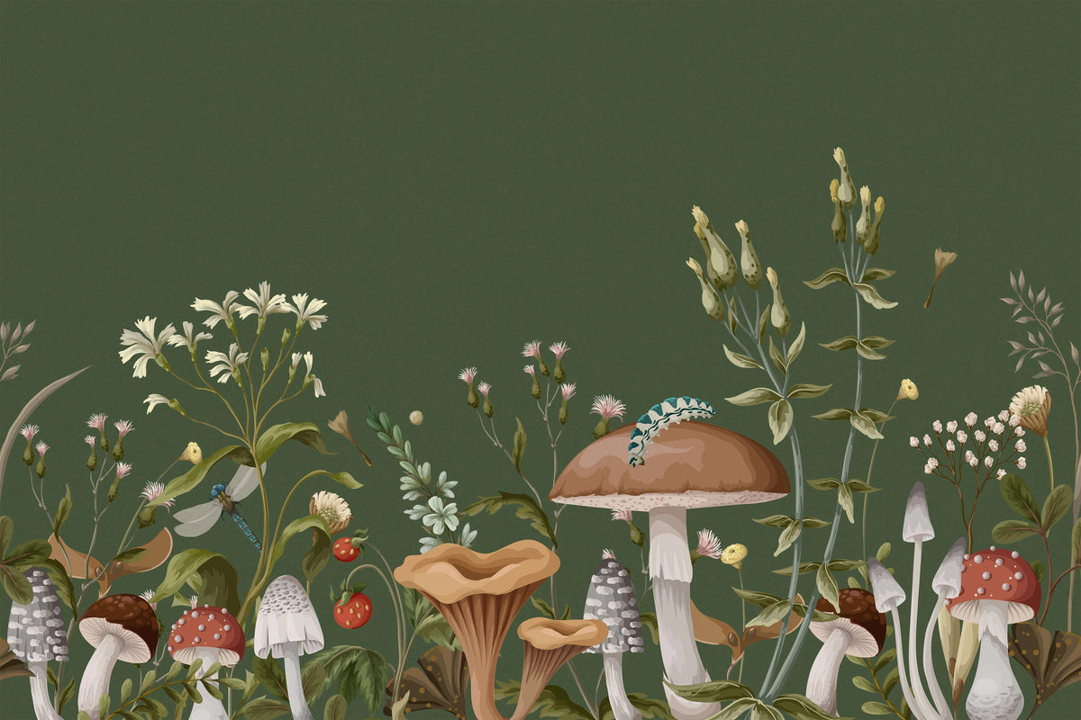 Green Mushroom Garden Wallpaper Mural