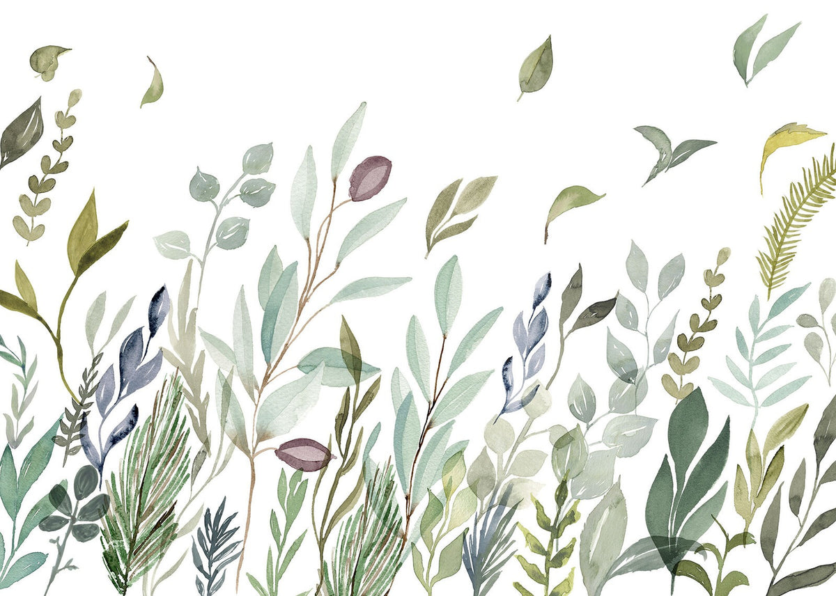 Watercolor Green Leaves Wallpaper