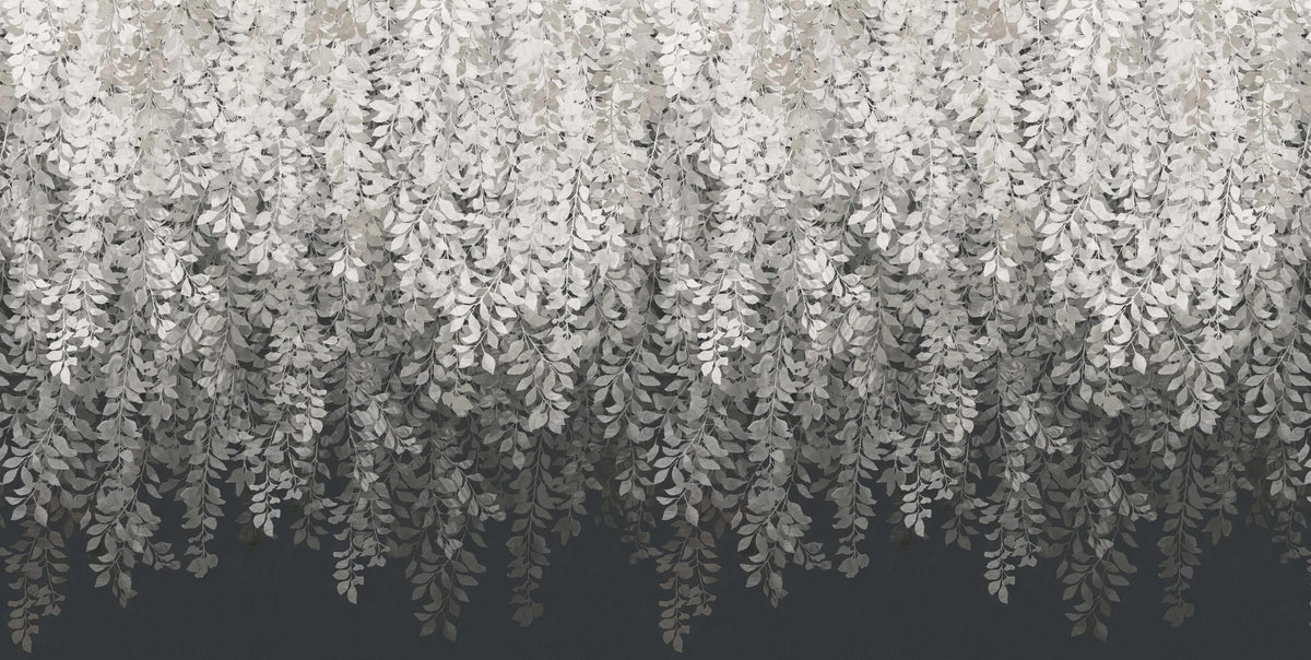 Hanging Grey Leaves Wallpaper Mural in your room — zoomed