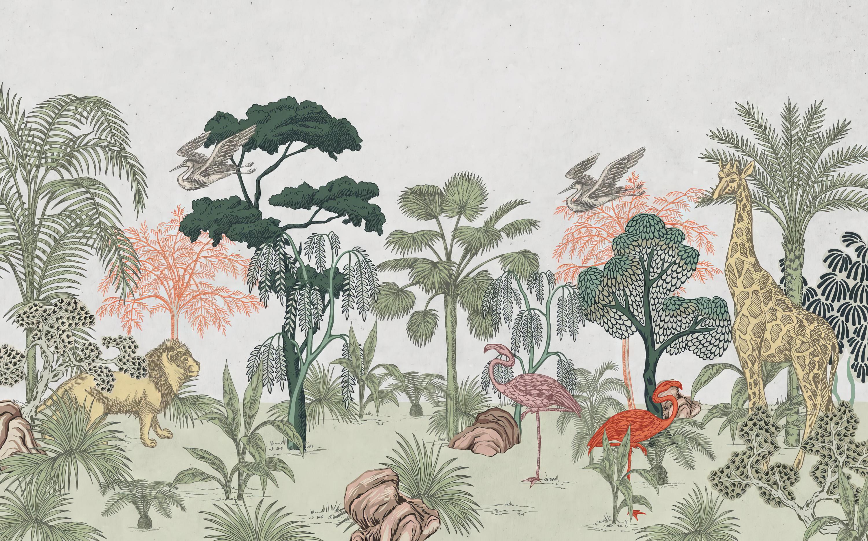 Tropical Wildlife Kids Wallpaper Mural in your room — zoomed