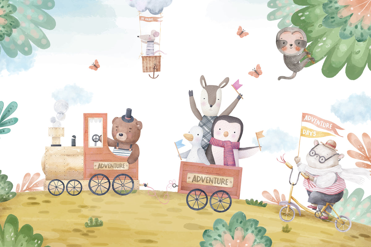 Cute Animal Train Wallpaper in your room — zoomed