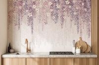 Floral watercolor wallpaper featuring soft wisteria