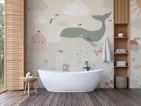 Whimsical underwater scene wall mural for nursery
